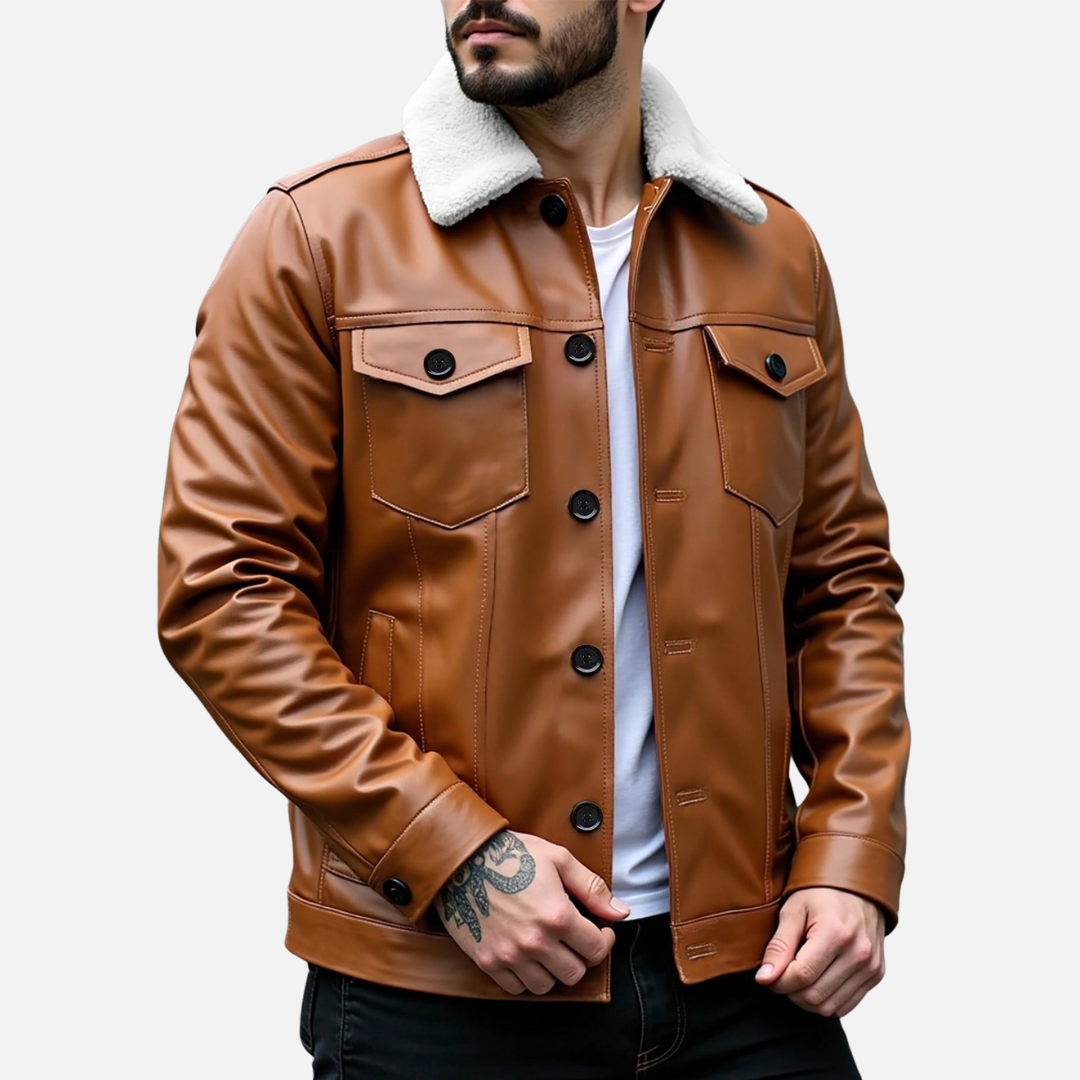 Jaqueta de Couro Masculina Firenzo com Gola Forrada - Lojas Firenzo