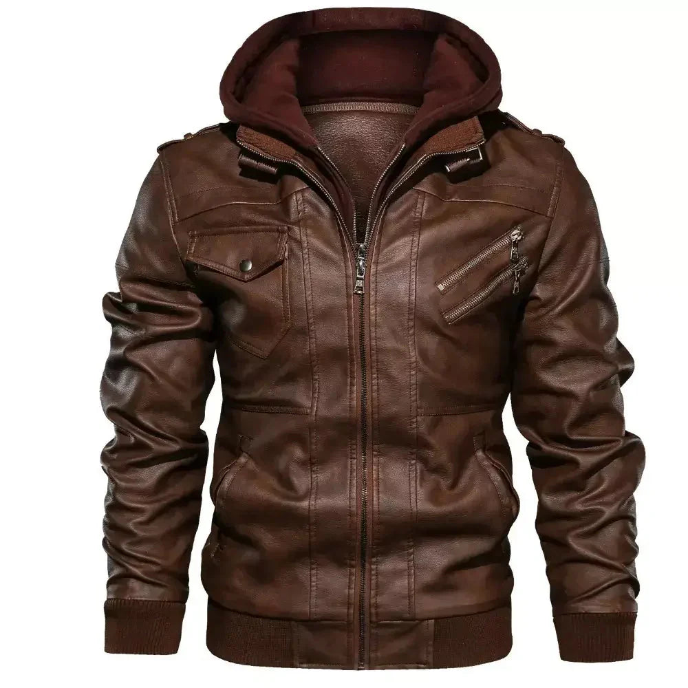 Jaqueta de Couro Masculina com Capuz - Lojas Firenzo